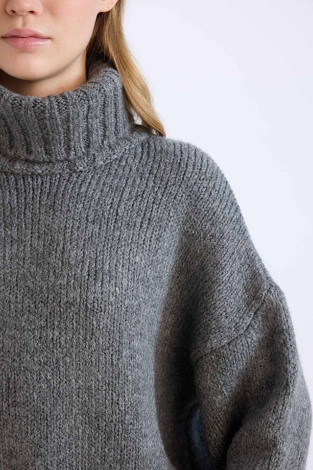Oversize Geniş Kalıp Balıkçı Yaka Basic Düz Triko Kazak Tunik A6445ax24cw - 5