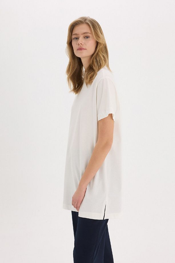 Regular Fit Bisiklet Yaka Basic Düz Kısa Kollu Tesettür Tişört Tunik A8351ax25sp - 4