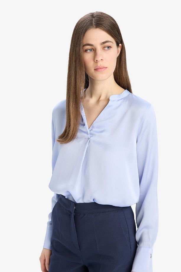 Regular Fit V Yaka Saten Uzun Kollu Bluz C3217ax25sp - 3