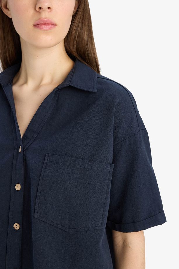 Boxy Fit Basic Düz Kısa Kollu Gömlek V2523AZ25SP - 5