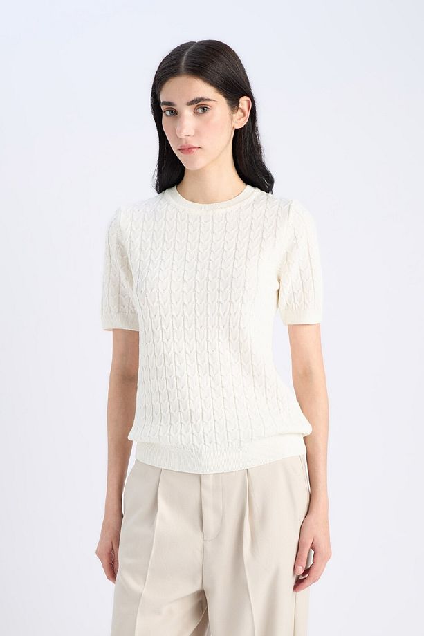 Regular Fit Bisiklet Yaka Basic Düz Triko Kısa Kollu Kazak D3306AX25SM - 3