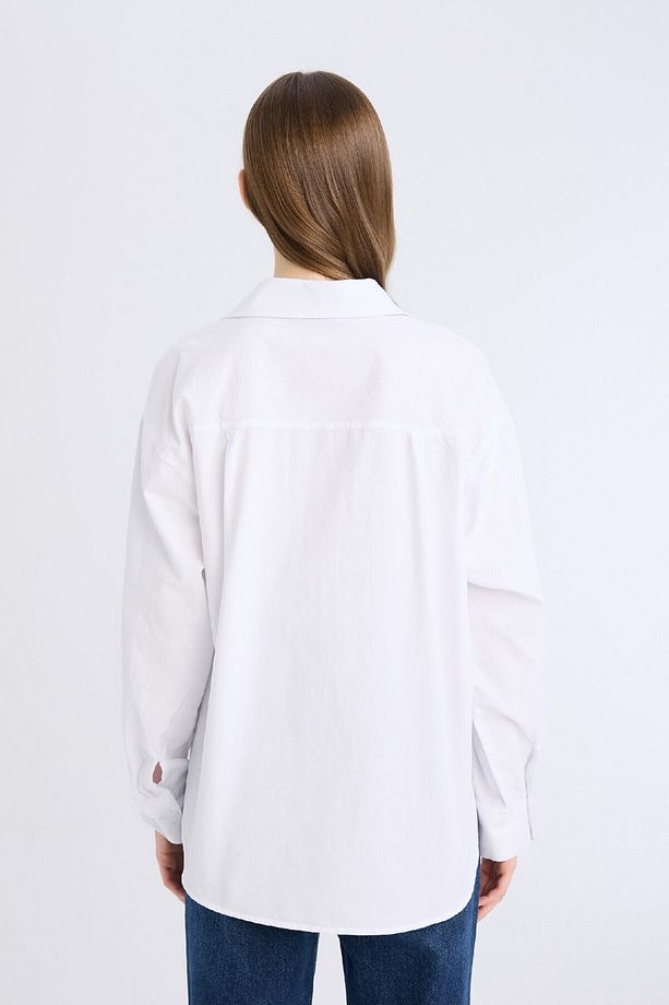 %100 Pamuk Oversize Geniş Kalıp Basic Düz Oxford Uzun Kollu Gömlek Z4893az25sp - 5