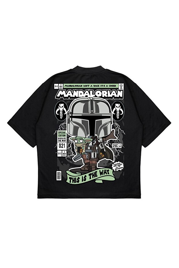 Unisex Oversize Mandalorian Baby Yoda Back Printed Boxy Fit Thick Fabric T-Shirt