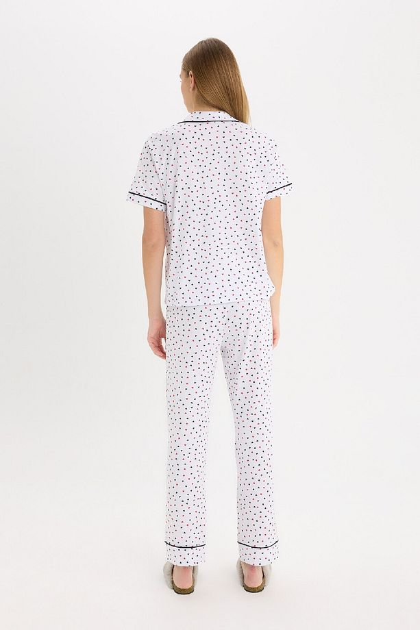 Pijama Takımı Kısa Kollu Düğmeli Üst Esnek Belli Uzun Alt-fall In Love D8455ax25sp - 7