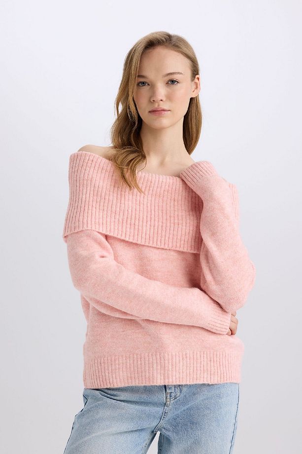 Regular Fit Açık Omuz Triko Kazak E4549AX24WN - 3