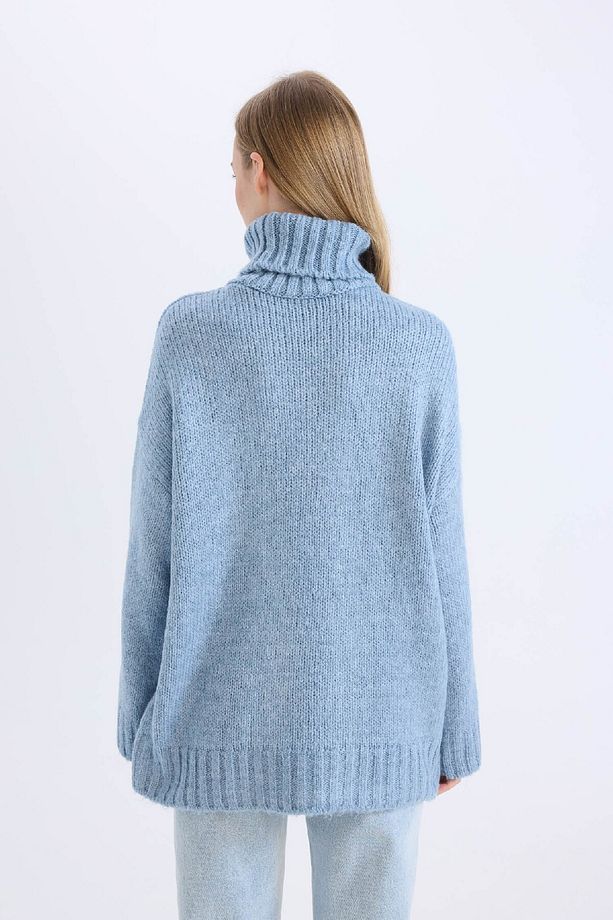Oversize Geniş Kalıp Balıkçı Yaka Basic Düz Triko Kazak Tunik A6445AX24CW - 5