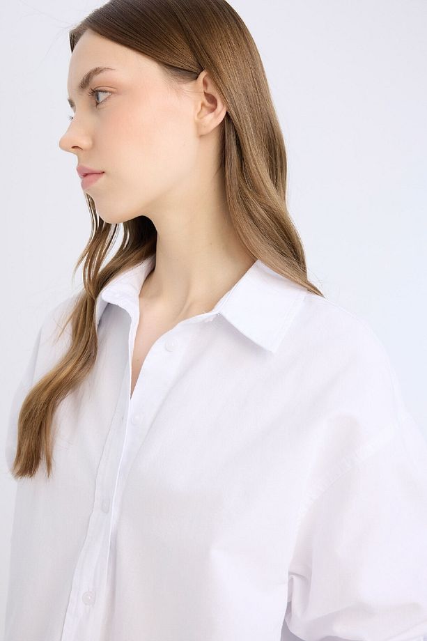 %100 Pamuk Oversize Geniş Kalıp Basic Düz Oxford Uzun Kollu Gömlek Z4893az25sp - 4