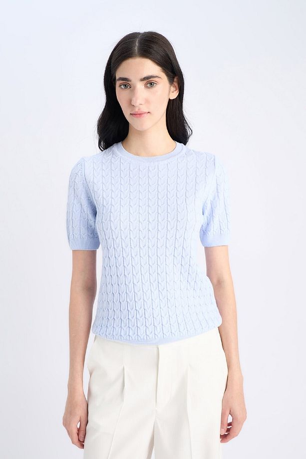 Regular Fit Bisiklet Yaka Basic Düz Triko Kısa Kollu Kazak D3306AX25SM - 3