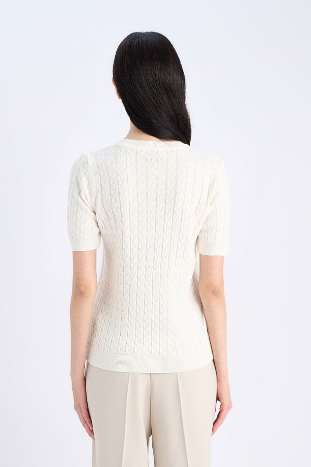 Regular Fit Bisiklet Yaka Basic Düz Triko Kısa Kollu Kazak D3306AX25SM - 6