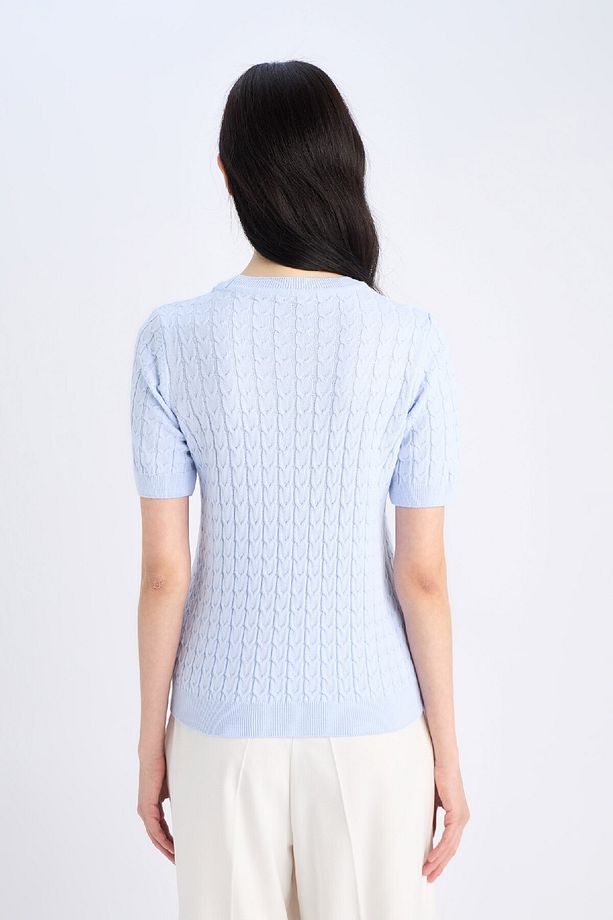 Regular Fit Bisiklet Yaka Basic Düz Triko Kısa Kollu Kazak D3306AX25SM - 6