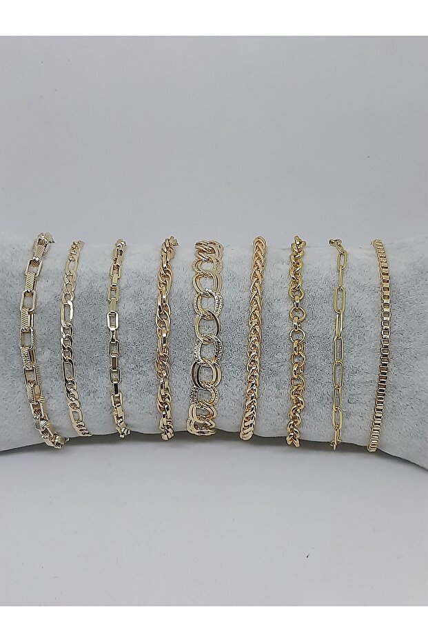 Set of 9 Gold Gold Color Chain Bracelets