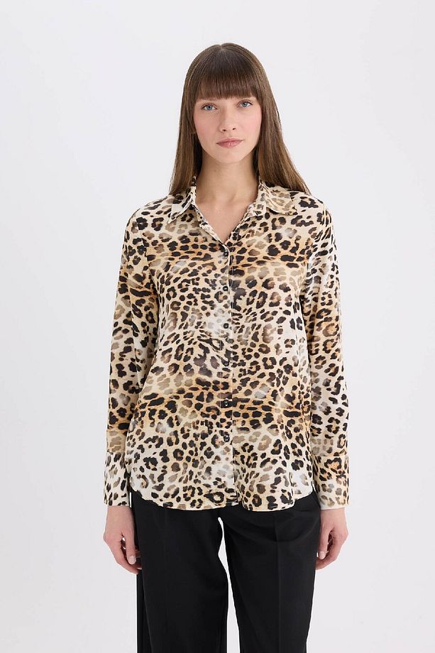 Regular Fit Leopar Desenli Uzun Kollu Gömlek I8266AZ25SP - 4