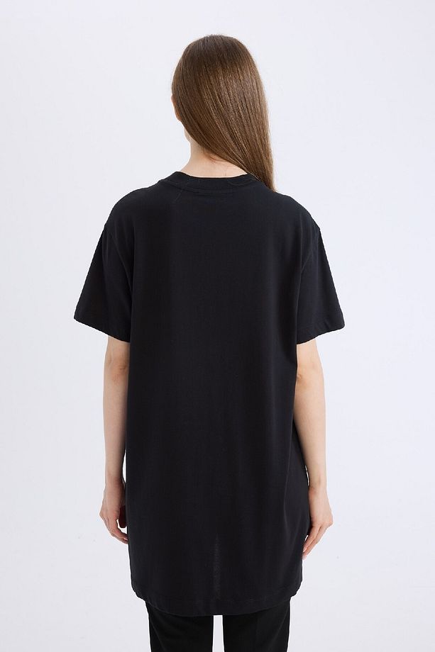 Regular Fit Bisiklet Yaka Basic Düz Kısa Kollu Siyah Tesettür Tunik Tişört A8351ax25sp - 7