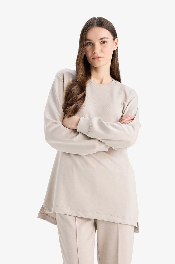 Regular Fit Bisiklet Yaka Basic Düz Siyah Sweatshirt Tunik D4598ax25sp - 3
