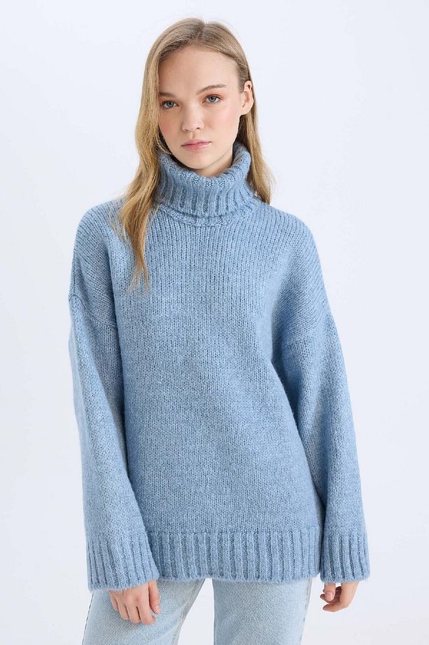 Oversize Geniş Kalıp Balıkçı Yaka Basic Düz Triko Kazak Tunik A6445AX24CW - 1
