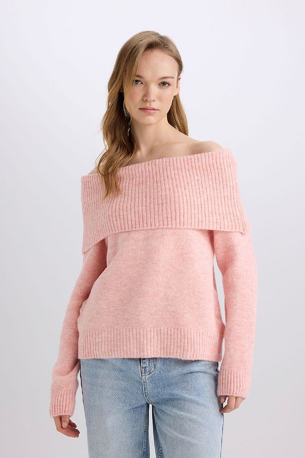 Regular Fit Açık Omuz Triko Kazak E4549AX24WN - 4