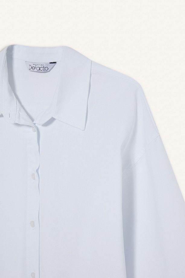 %100 Pamuk Oversize Geniş Kalıp Basic Düz Oxford Uzun Kollu Gömlek Z4893az25sp - 7
