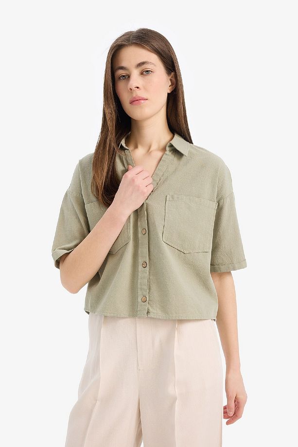 Boxy Fit Basic Düz Kısa Kollu Gömlek V2523AZ25SP - 3