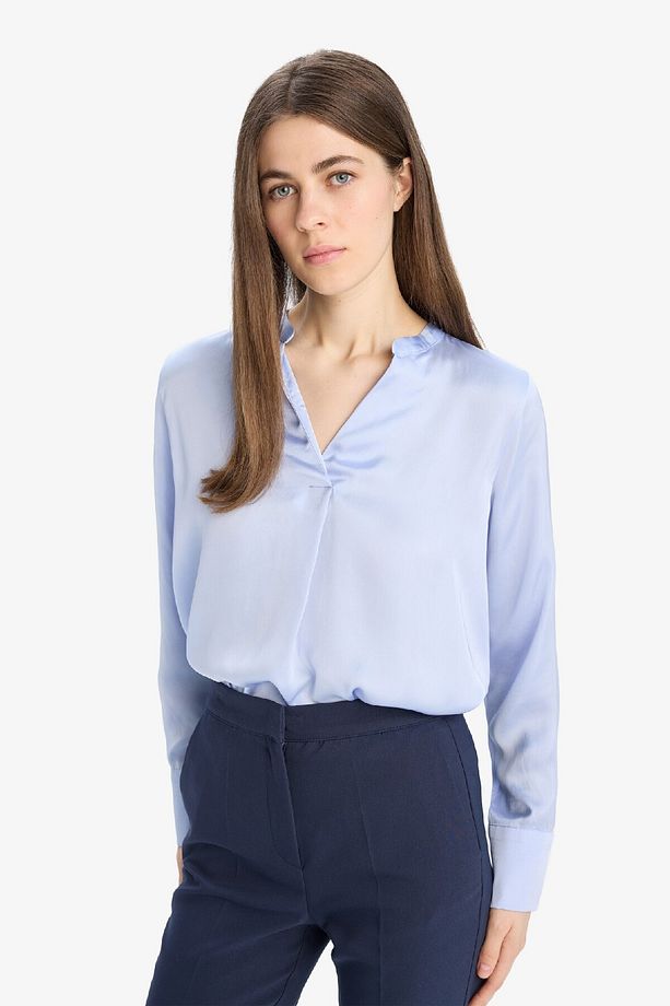 Regular Fit V Yaka Saten Uzun Kollu Bluz C3217ax25sp - 4