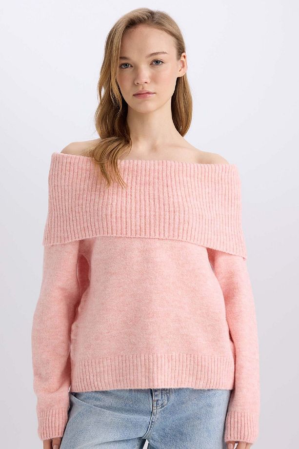 Regular Fit Açık Omuz Triko Kazak E4549AX24WN - 1