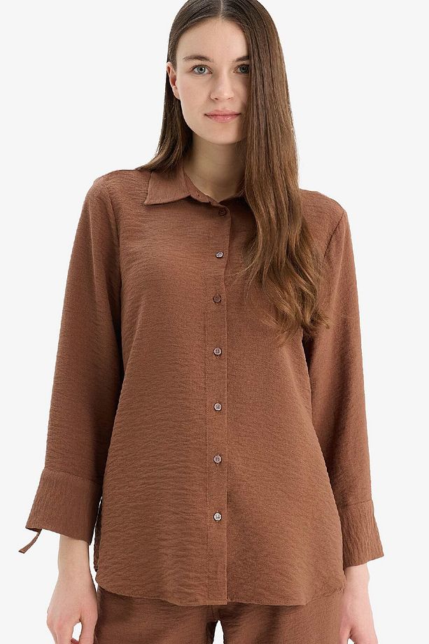 Regular Fit Basic Düz Uzun Kollu Gömlek C3819AX25SP - 1