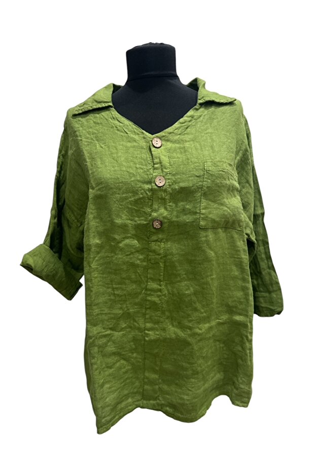 Three-Button Italian Linen Blouse