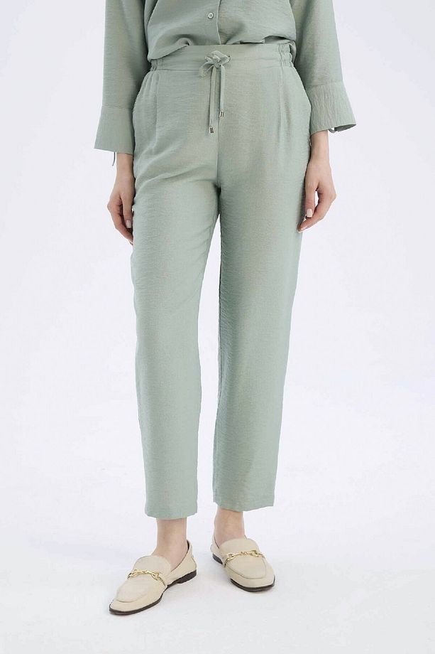 Jogger Pantolon Keten Görünümlü Cepli Yüksek Bel Düz Paça R0433AZ25SP - 4