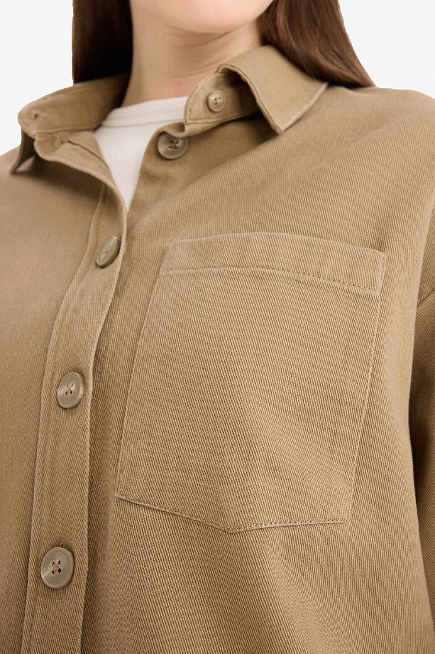Relax Fit Basic Düz Gabardin Uzun Kollu Gömlek Tunik A6474AX25SP - 5