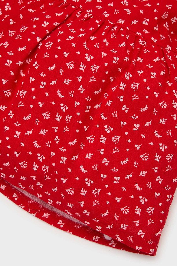 Kız Bebek Desenli Kısa Kollu Flamlı Poplin Elbise E5809A525SP - 3