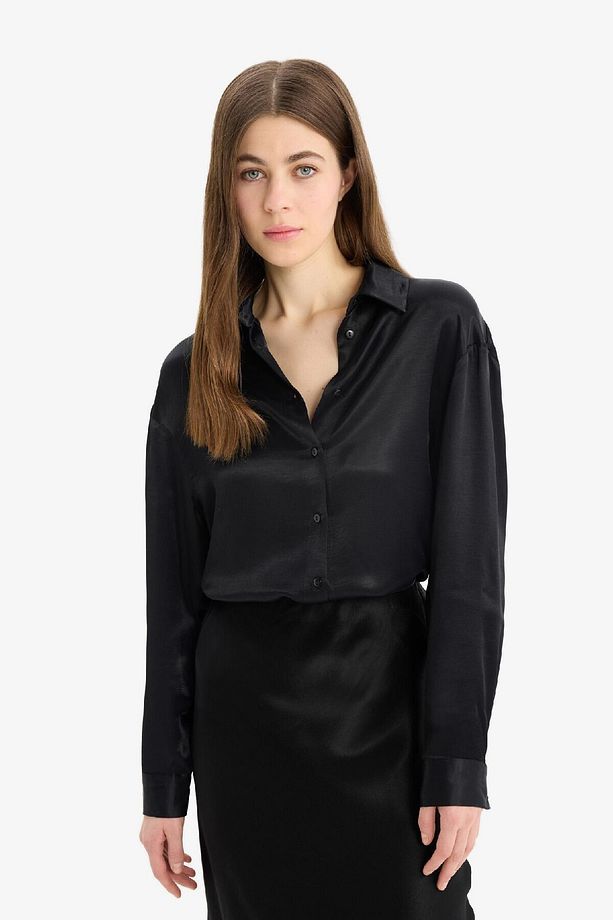Regular Fit Saten Basic Düz Uzun Kollu Gömlek E1783ax25sp - 7