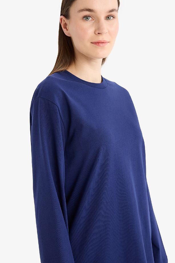 Regular Fit Bisiklet Yaka Basic Düz Uzun Kollu Tişört Tunik D4897AX25SM - 4