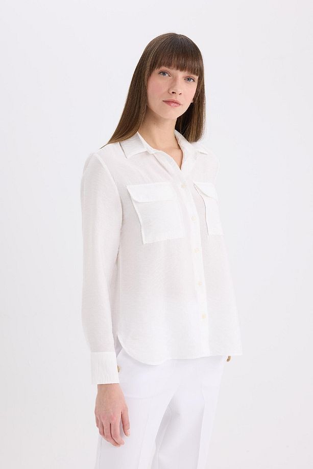 Regular Fit Basic Düz Çift Cepli Uzun Kollu Gömlek E5925ax25sp - 7