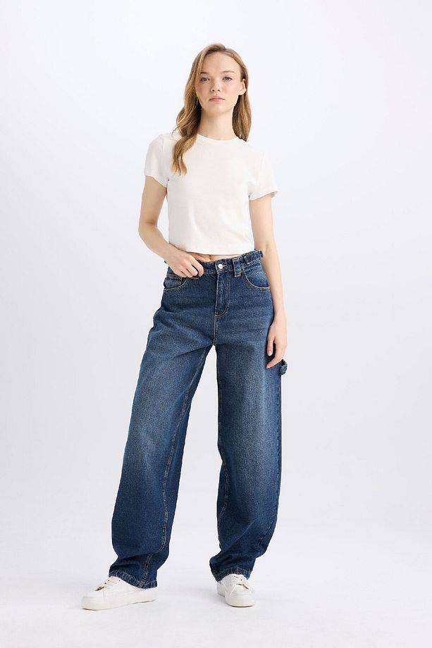 Baggy Fit Yüksek Bel Uzun Jean Yıkamalı Pantolon D0748AX25SP - 4