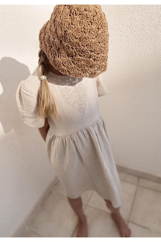 Heart Jewelled Linen Dress 2-7 Years Natural