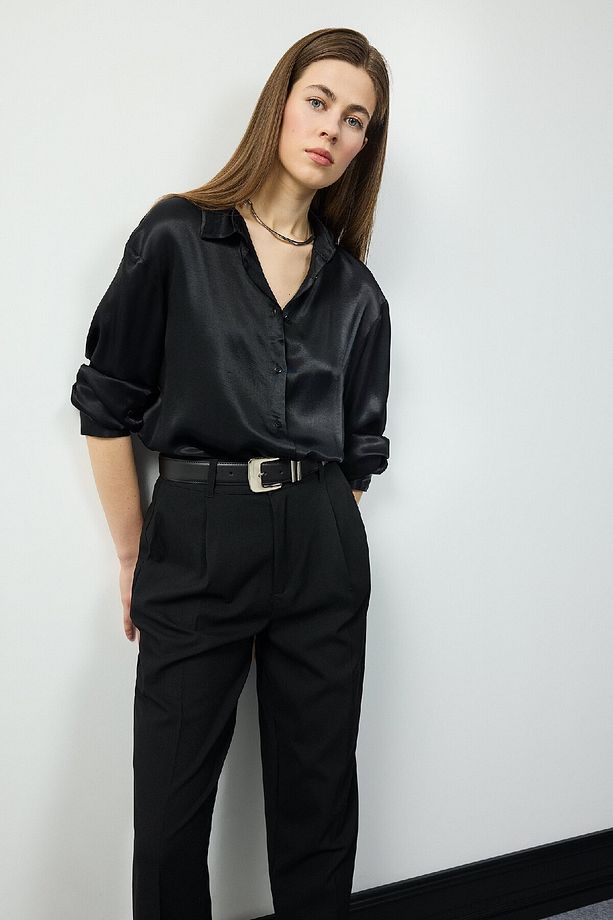 Regular Fit Saten Basic Düz Uzun Kollu Gömlek E1783ax25sp - 4