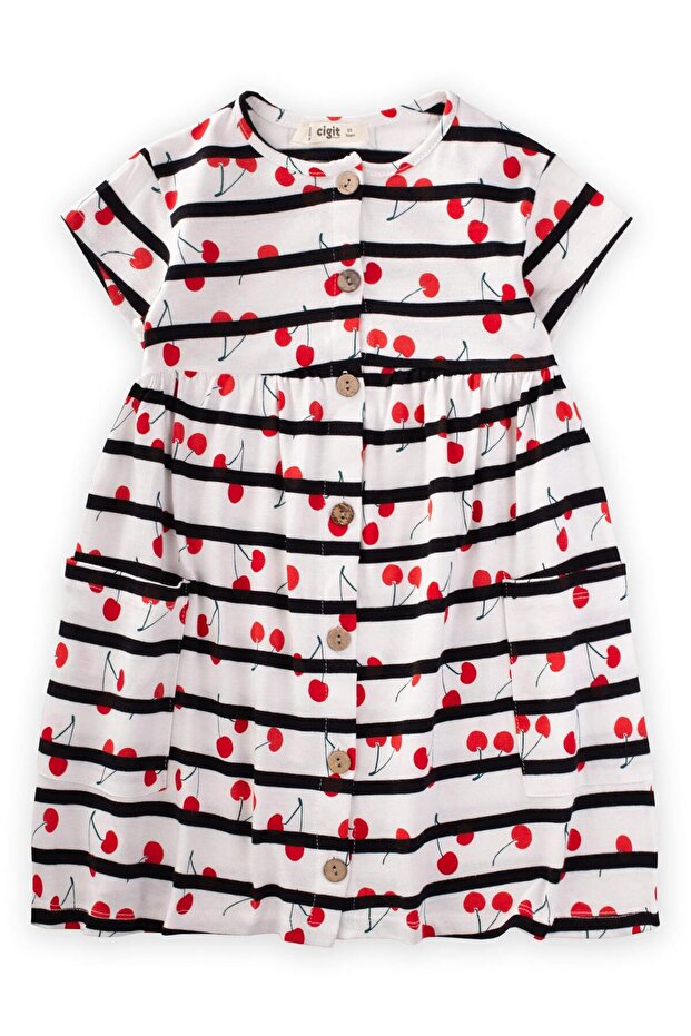 Patterned Pocket Dress 2-8 Years Black Striped
