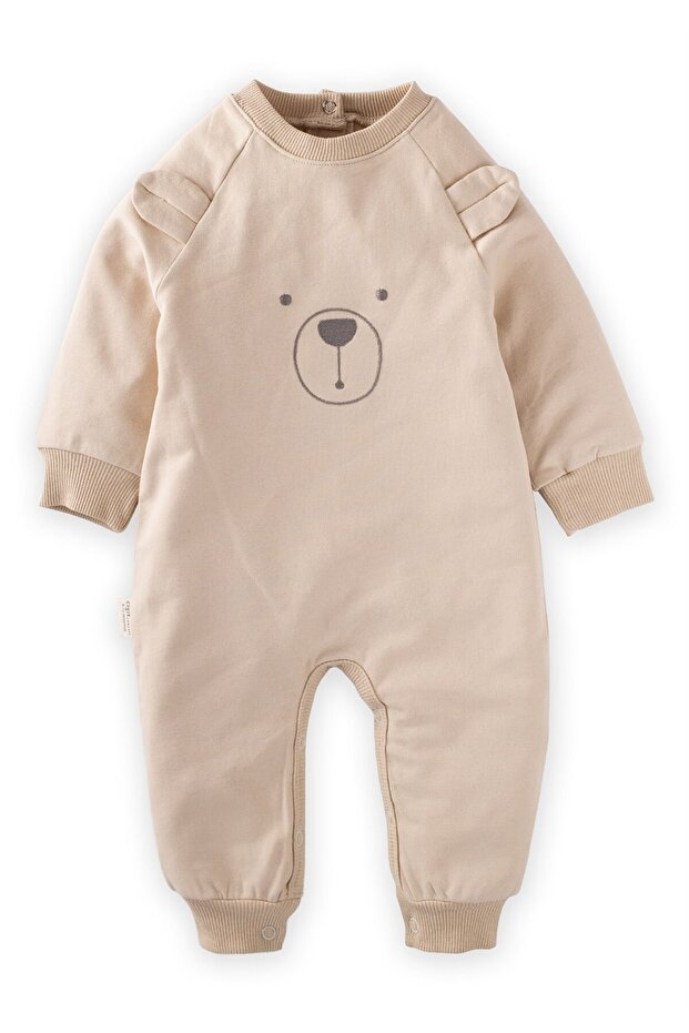 Bear Embroidered Jumpsuit 0-3 Years Sand