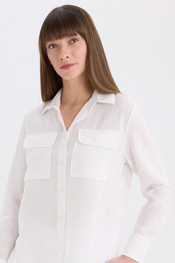 Regular Fit Basic Düz Çift Cepli Uzun Kollu Gömlek E5925ax25sp - 4