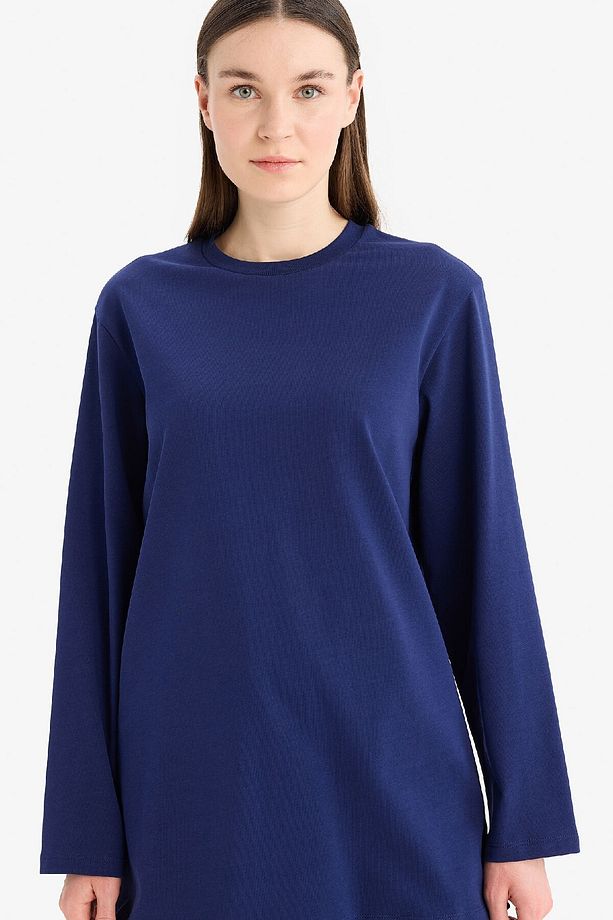 Regular Fit Bisiklet Yaka Basic Düz Uzun Kollu Tişört Tunik D4897AX25SM - 1