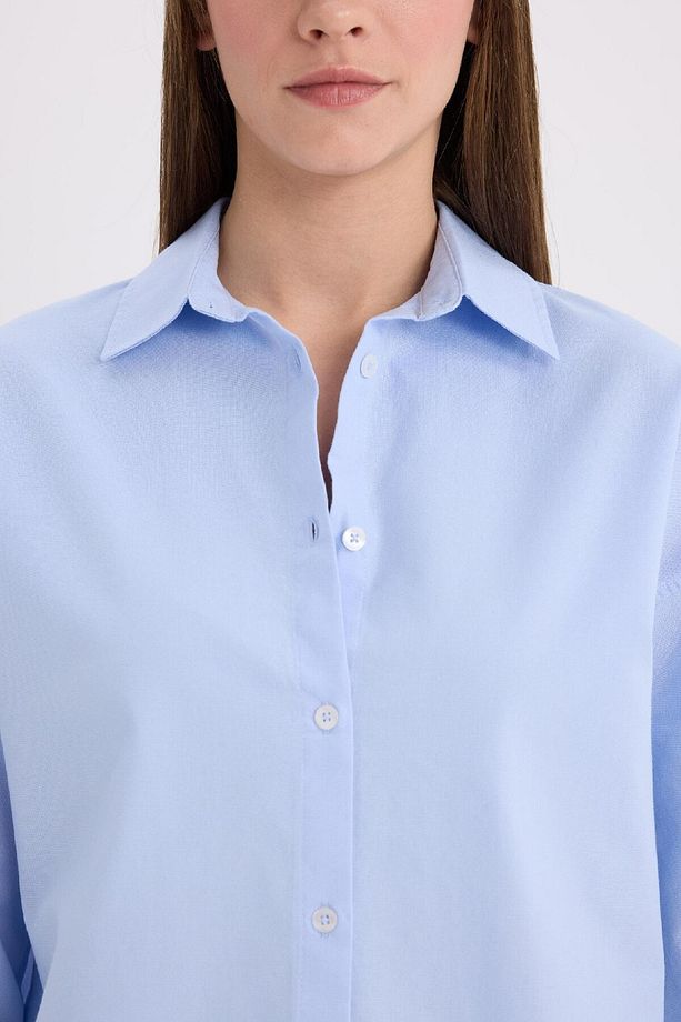 Oversize Geniş Kalıp Basic Düz Oxford Uzun Kollu Gömlek C4597AX25SP - 8