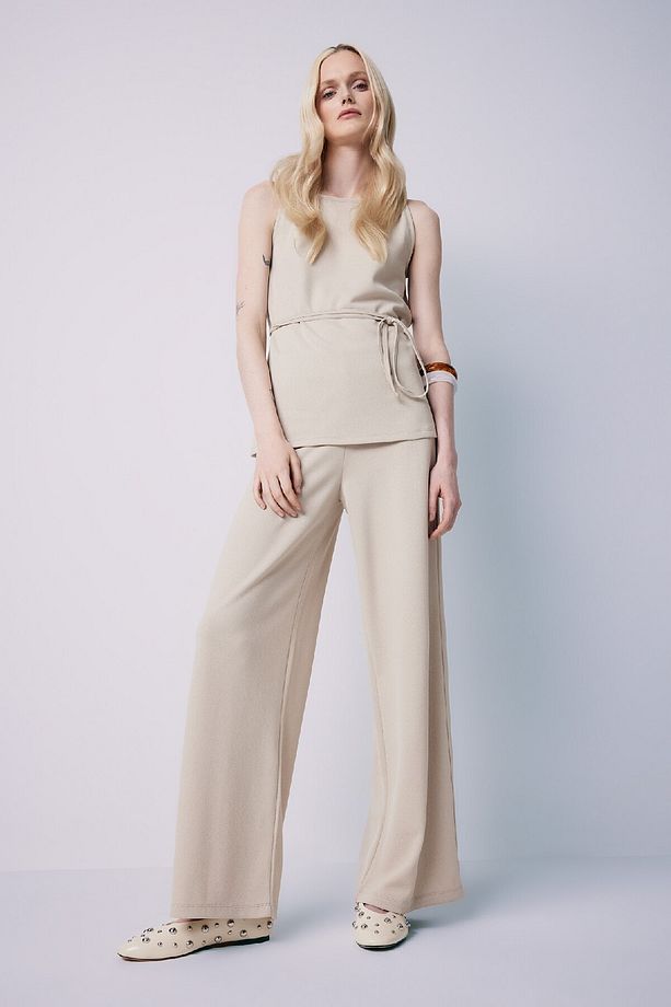 Wide Leg Geniş Paça Basic Düz Pike Pantolon E5784ax25sp - 3