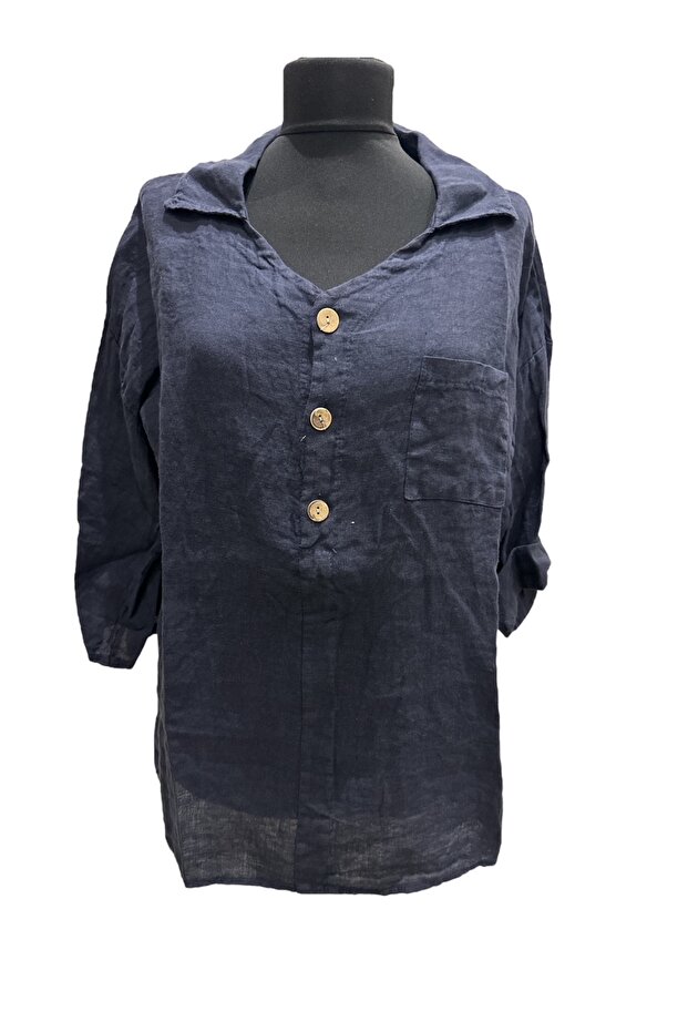 Three-Button Italian Linen Blouse