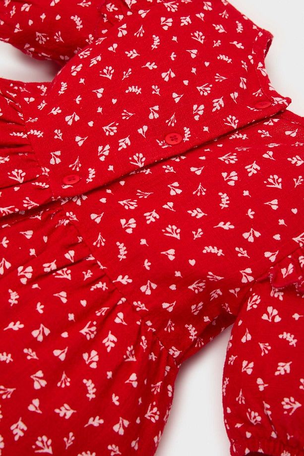 Kız Bebek Desenli Kısa Kollu Flamlı Poplin Elbise E5809A525SP - 4