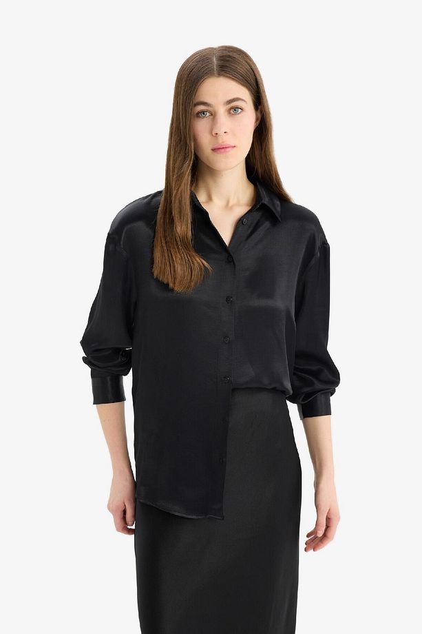 Regular Fit Saten Basic Düz Uzun Kollu Gömlek E1783ax25sp - 8