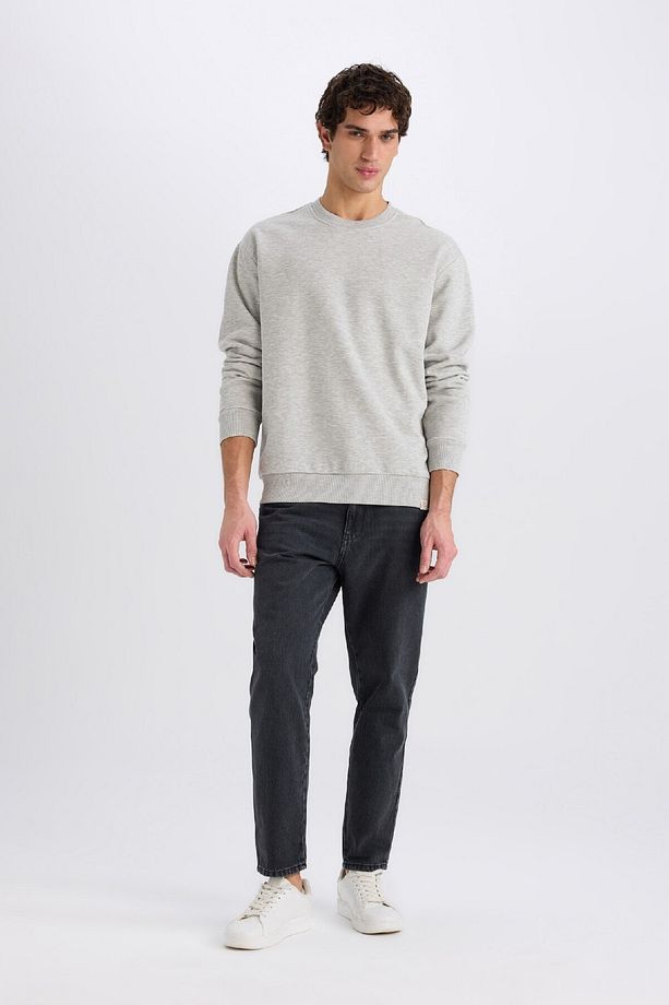 Oversize Geniş Kalıp Bisiklet Yaka Kalın Basic Düz Sweatshirt E5955AX24WN - 2