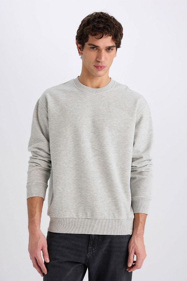 Oversize Geniş Kalıp Bisiklet Yaka Kalın Basic Düz Sweatshirt E5955AX24WN - 3