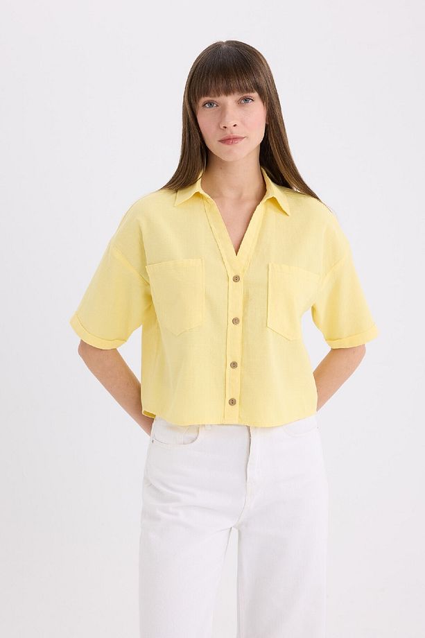 Boxy Fit Basic Düz Kısa Kollu Gömlek V2523AZ25SP - 4