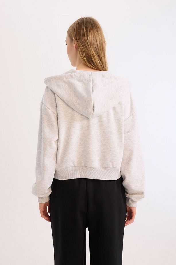 Coool Standart Fit Kapüşonlu Basic Düz Kanguru Cepli Fermuarlı Sweatshirt Z7069AZ25SP - 7