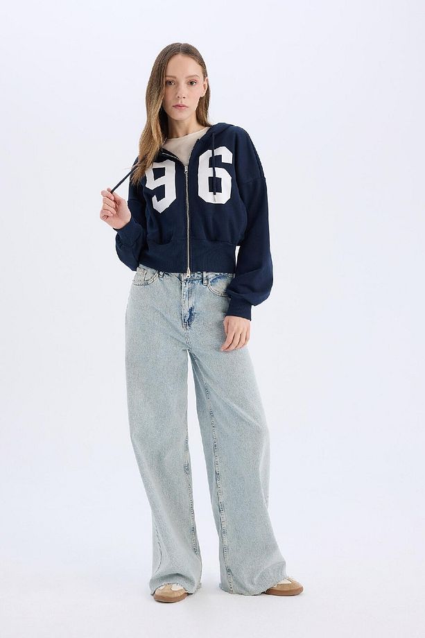 Coool Oversize Geniş Kalıp Kapüşonlu Baskılı Kalın Fermuarlı Sweat Hırka E5462ax25sm - 4