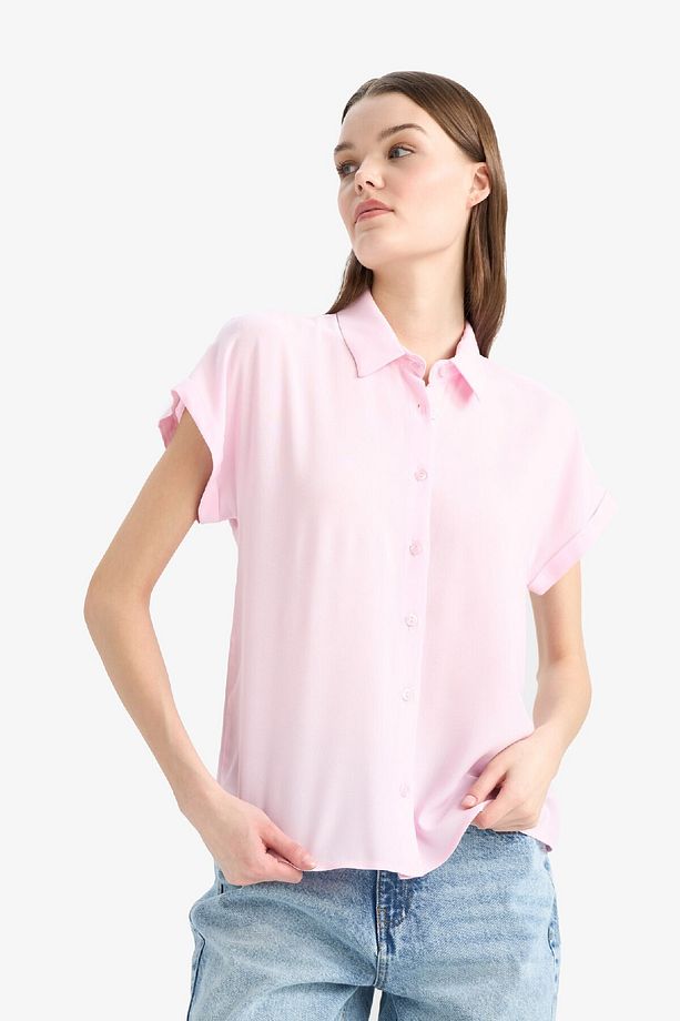 Regular Fit Basic Düz Viskon Kısa Kollu Gömlek N7819AZ25SP - 3